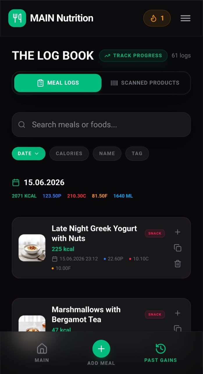 Dark Mode Log Book Interface
