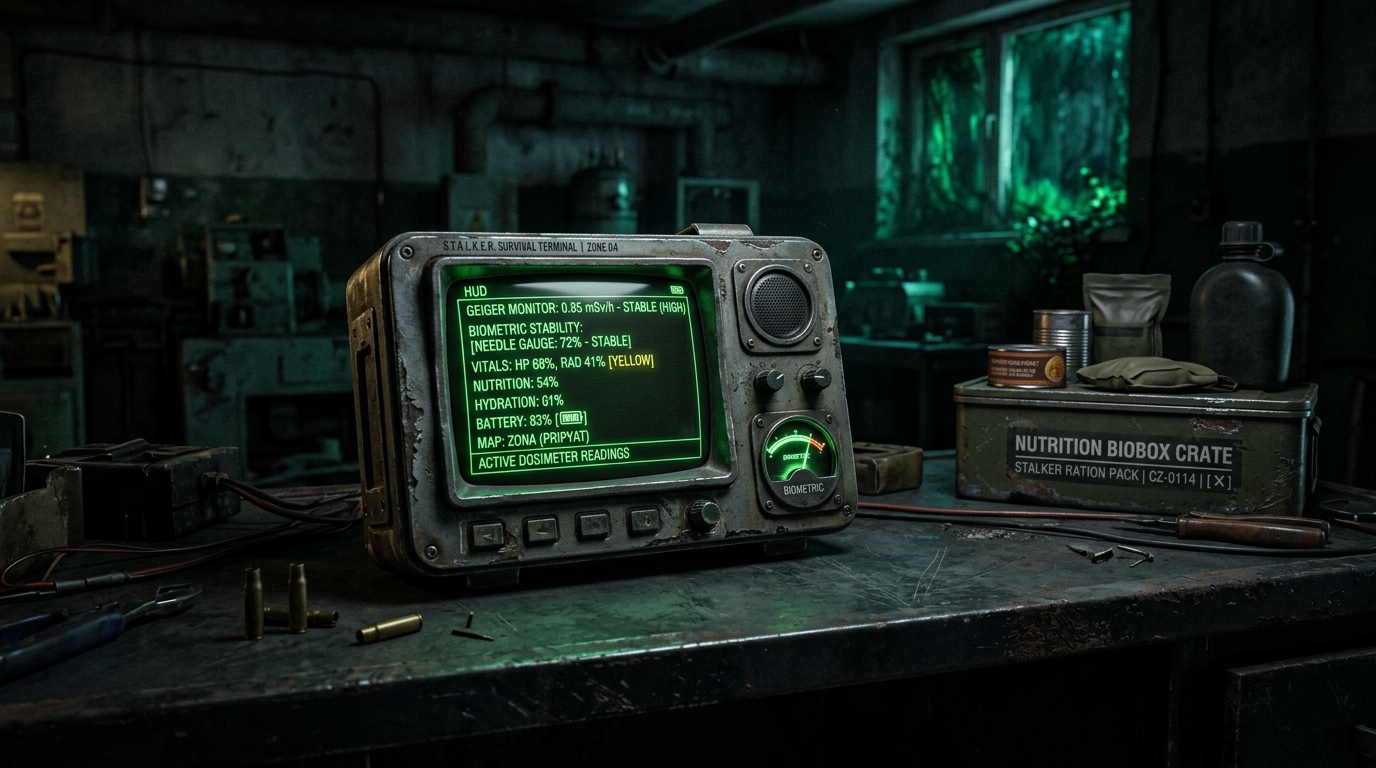Tactical skin HUD with biometric gauges